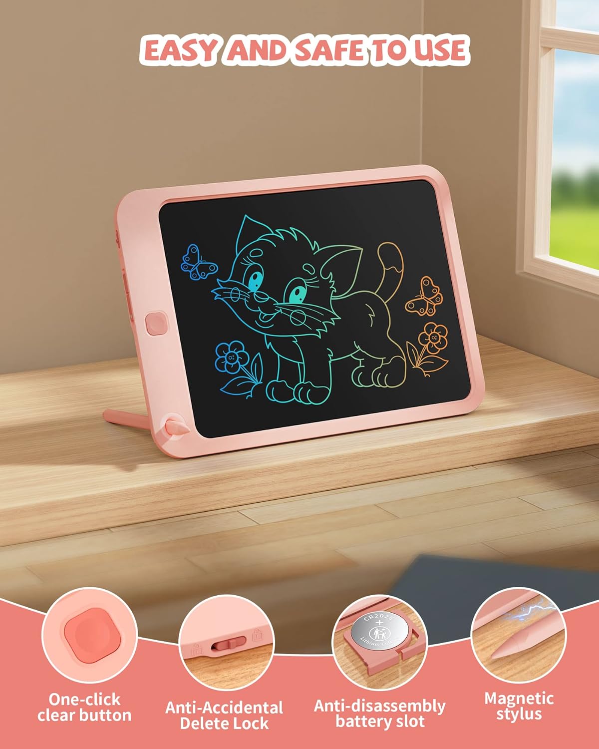 LCD Writing Tablet 10 Inch, Toys for 3 4 5 6 7 8 9 10 Year Old Boys Girls, Colorful Doodle Board Drawing Tablet, Gift for Boys Toddlers Age 3-12 Years, Memo Board, Drawing Pads with Lanyard(Navy)