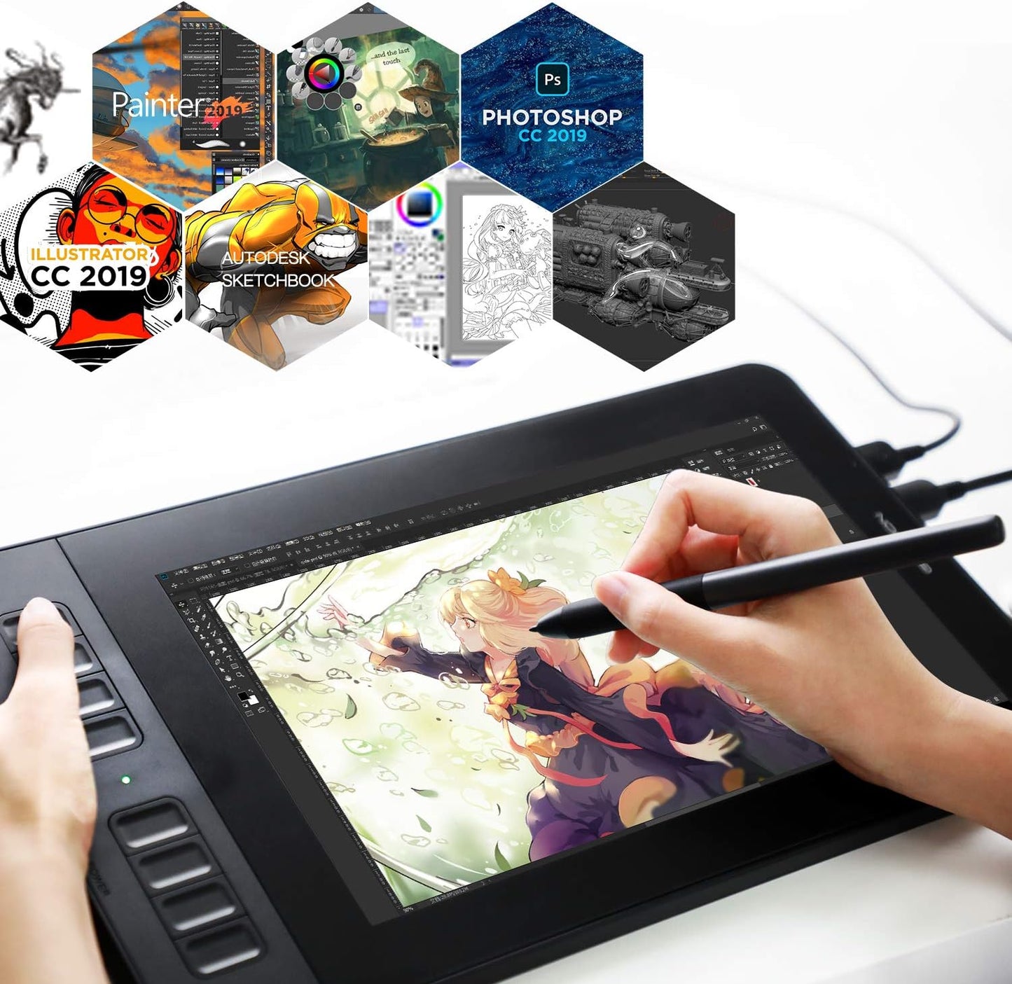 Drawing Tablet with Screen GAOMON PD1561 Drawing Monitor Art Tablet with Adjustable Stand, 10 Shortcut Keys, Tilt Support, Battery-Free Pen, 15.6-inch Graphics Tablet for Mac, Windows PC
