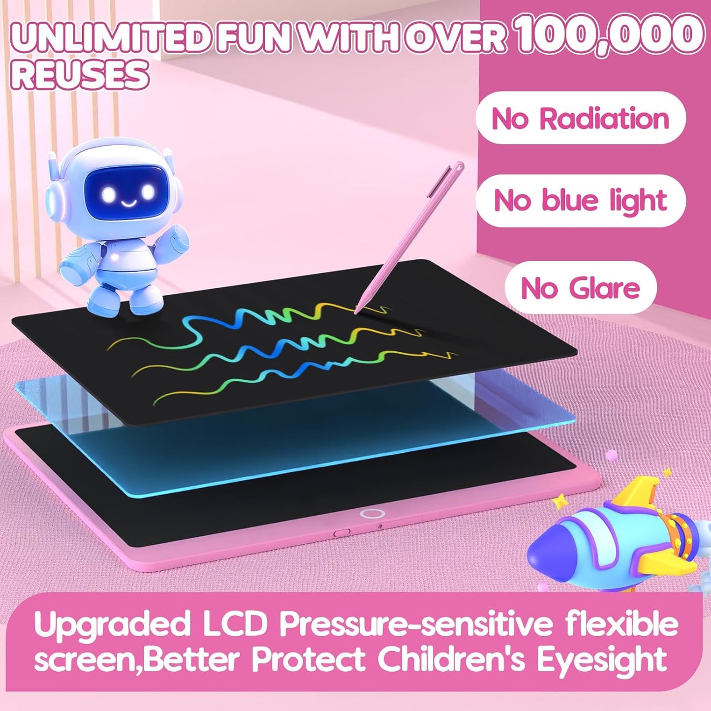 BAVEEL LCD Writing Tablet, 12 Inch Colorful Toddler Doodle Board Reusable Drawing Tablet, Educational and Learning Toy for 3 4 5 6 Years Old Boy and Girls, for Kids Toddlers