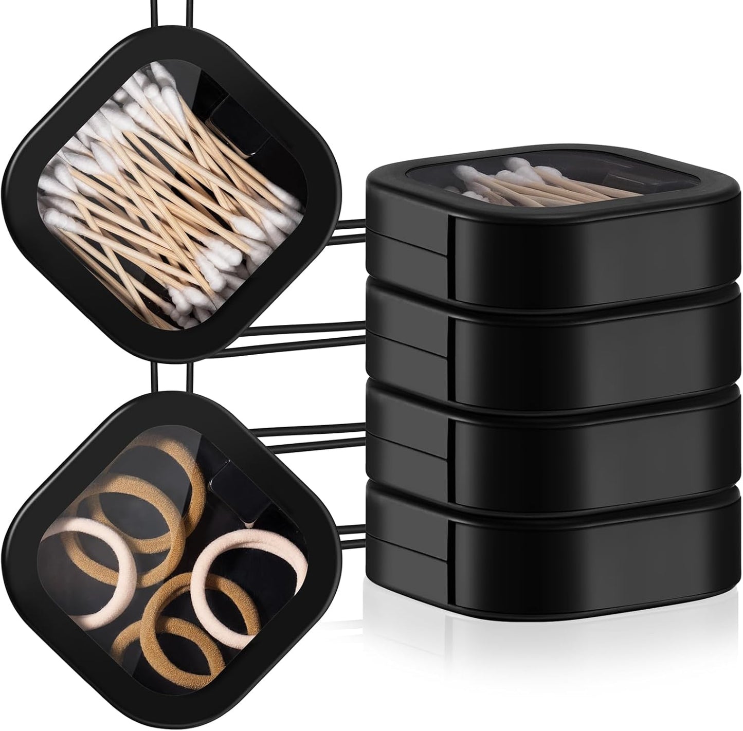 Kathfly 4 Pcs White Hair Tie Organizer Portable Hair Accessory Storage Containers Stackable Hair Tie Bobby Pin Holder Home Cotton Swab Dispenser Hair Accessories Jewelry Organizer Box