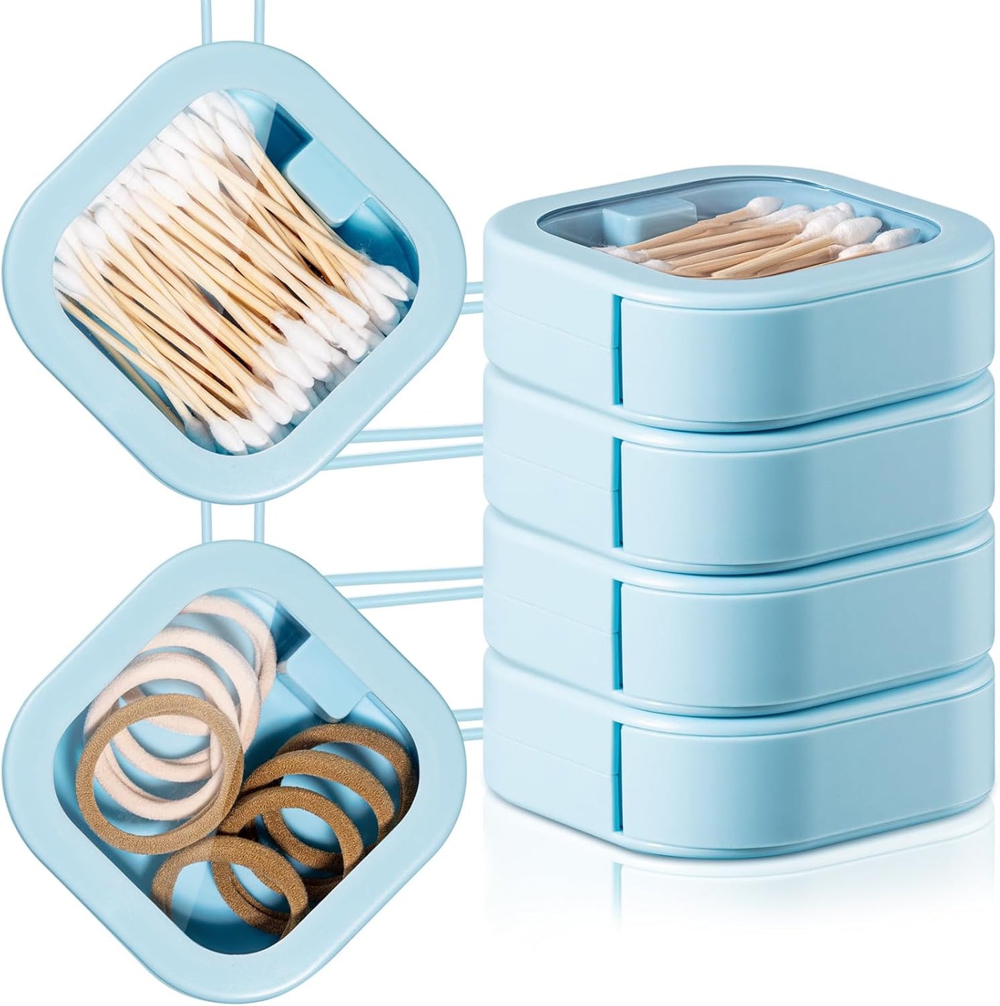 Kathfly 4 Pcs White Hair Tie Organizer Portable Hair Accessory Storage Containers Stackable Hair Tie Bobby Pin Holder Home Cotton Swab Dispenser Hair Accessories Jewelry Organizer Box