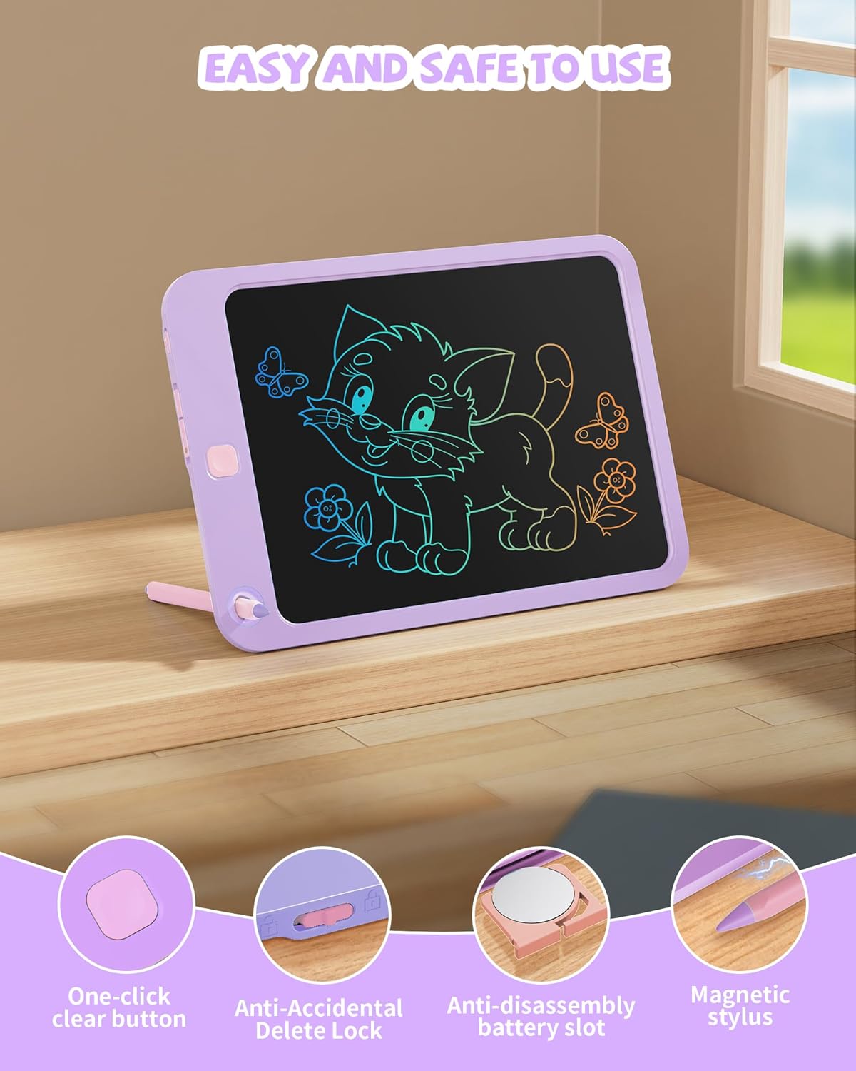 LCD Writing Tablet 10 Inch, Toys for 3 4 5 6 7 8 9 10 Year Old Boys Girls, Colorful Doodle Board Drawing Tablet, Gift for Boys Toddlers Age 3-12 Years, Memo Board, Drawing Pads with Lanyard(Navy)
