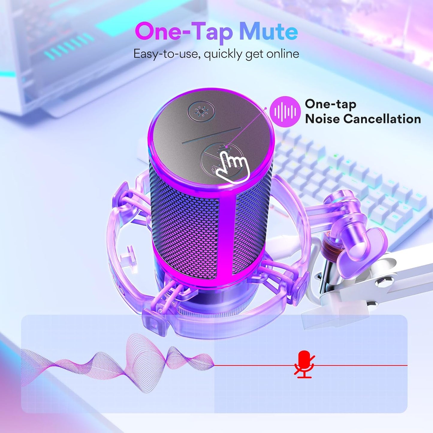 MAONO Gaming USB Microphone, Noise Cancellation Condenser mic with Mute, Gain, Monitoring, Boom Arm for Streaming, Podcast, Twitch, YouTube, Discord, PC, Computer, PS4, PS5, Mac, GamerWave DGM20S