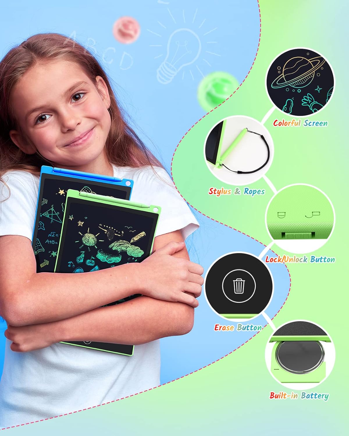 TECJOE 2 Pack LCD Writing Tablet, 8.5 Inch Colorful Doodle Board Drawing Tablet for Kids, Kids Travel Games Activity Learning Toys Birthday Gifts for 3 4 5 6 Year Old Boys and Girls Toddlers