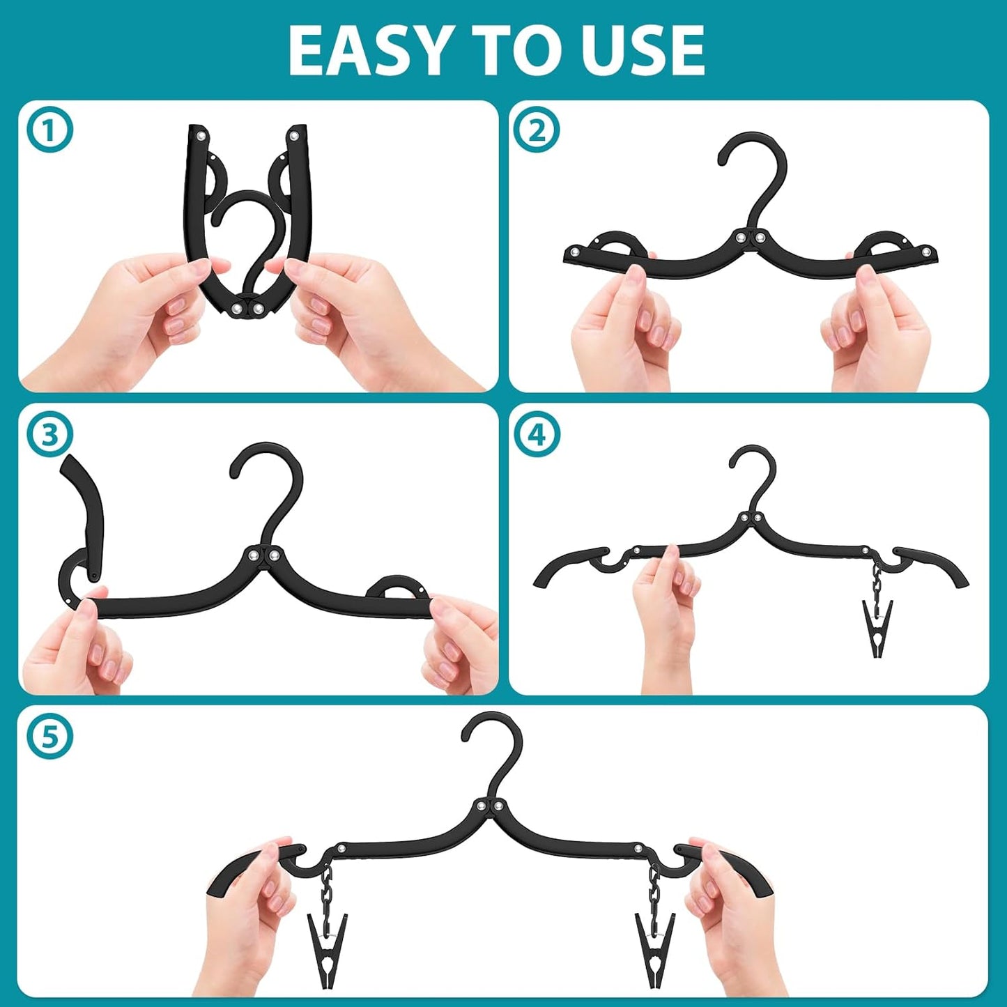 30 Pcs Travel Hangers Portable Foldable Travel Hanger Organizer, Plastic Travel Accessories Essentials Clothes Drying Rack Folding Hangers for Traveling Camping Flying RV Cruises Suitcase, Black