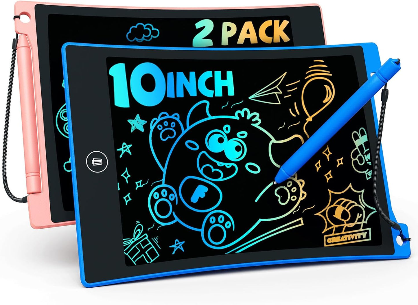 TEKFUN 2 Pack LCD Writing Tablet with Stylus, 8.5in Erasable Doodle Board Mess Free Drawing Pad for Kids, Car Trip Educational Toys Birthday Christmas Gift for 3 4 5 6 7 Girls Boys (2*Blue)