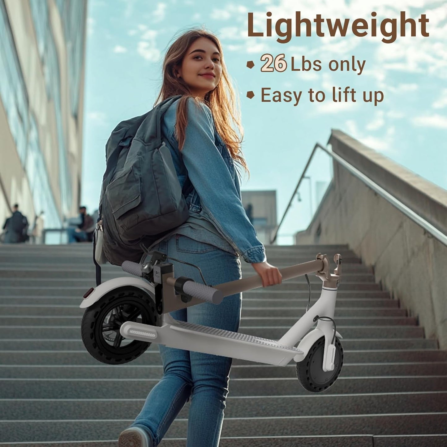 Commugo Electric Scooter for Adults 300 lbs, 8.5 Inch/10 Inch Tires, 500W Peak Motor 19 Mph Speed, 17/21 Miles Max Range Foldable Commute E-Scooter with Dual Braking System, App Control