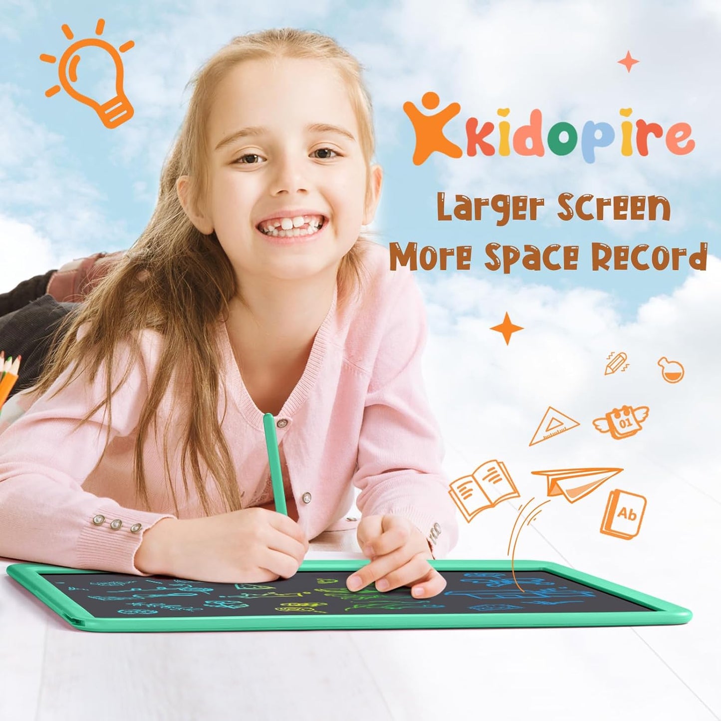 LCD Writing Tablet for Kids, Kidopire 15 Inch Large Screen Doodle Board, Colorful Drawing Writing Board Tablet Kids Age 3-12 Birthday Erasable Drawing Pad Message Practice Note Learning Toys, Purple