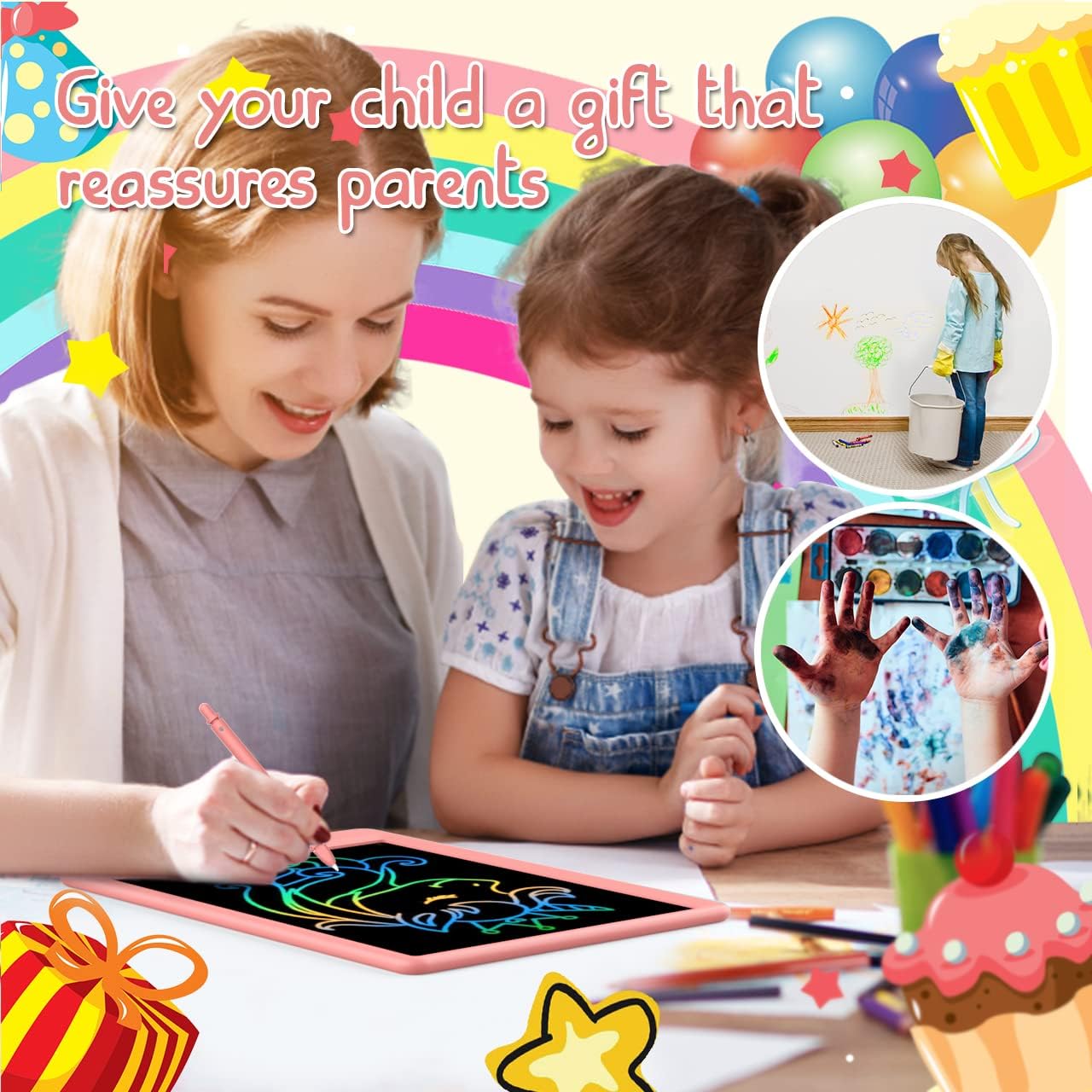 BUKEBU LCD Writing Tablet Doodle Board,10.5 inch Colorful Drawing Pad,Electronic Drawing Tablet, Drawing Pads,Travel Gifts for Kids Ages 3 4 5 6 7 8 Year Old Girls Boys (Blue)