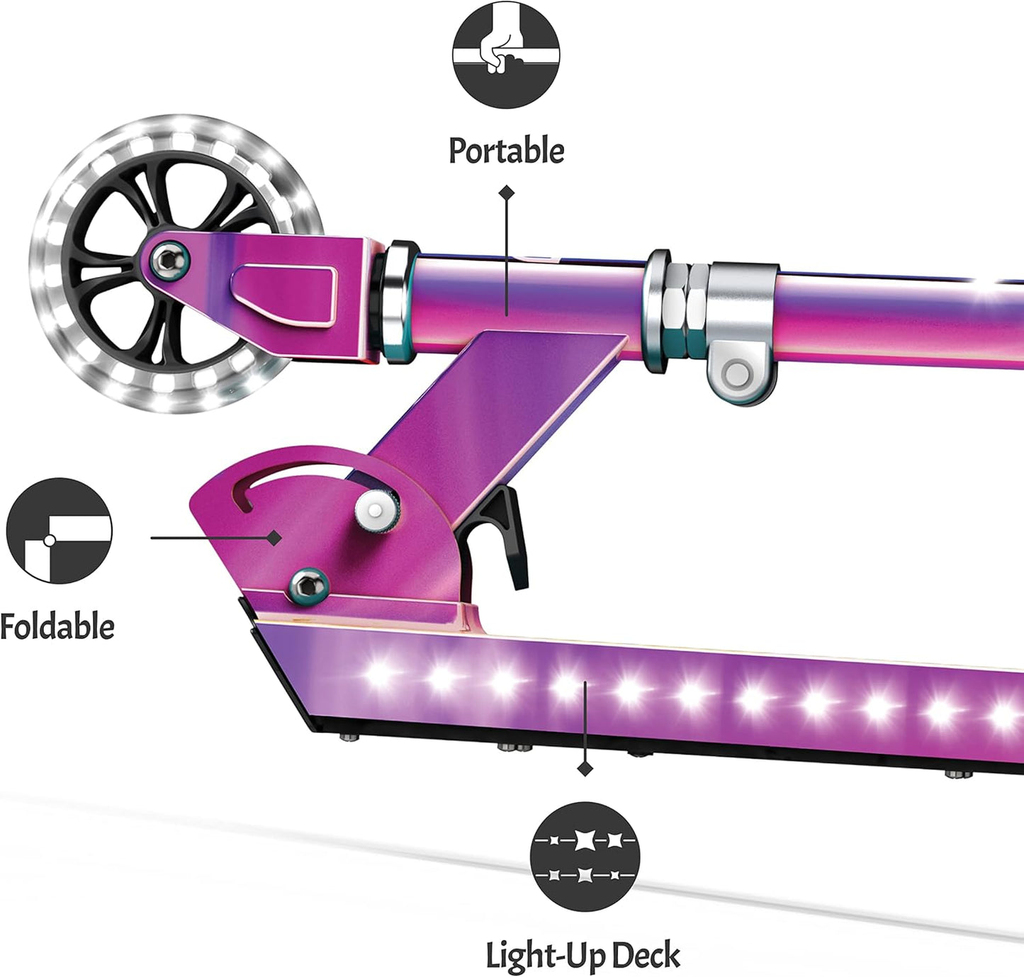 Jetson 2-Wheel Light-Up Kick Scooter, Light Up Deck and Wheels, Height Adjustable Handlebar, Rear Brake, Easy-Folding Mechanism, 4 or 6 inch wheels