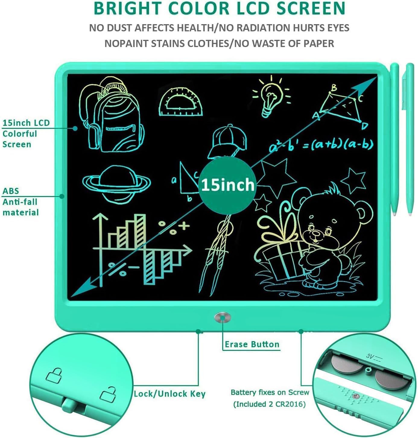 FLUESTON LCD Writing Tablet, Doodle Board Toys Gifts for 3-8 Year Old Girls Boys, 10 Inch Colorful Electronic Board Drawing Pad for Kids, Gifts for Toddler Educational Learning Travel Birthday, Blue