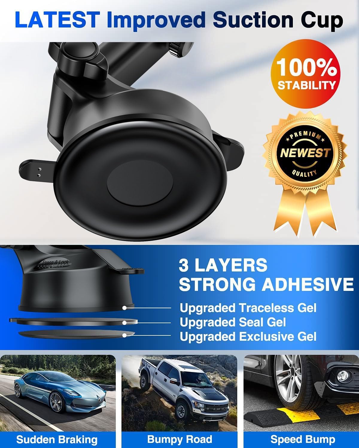 2025 Ultimate Car Phone Mount【80 LBS Strongest Suction & Military-Grade】【Patent & Safety Certs】 Cell Phone Holder Truck Stand for Dashboard Windshield Vent for iPhone 16 Pro Max 15 14 Samsung, Black