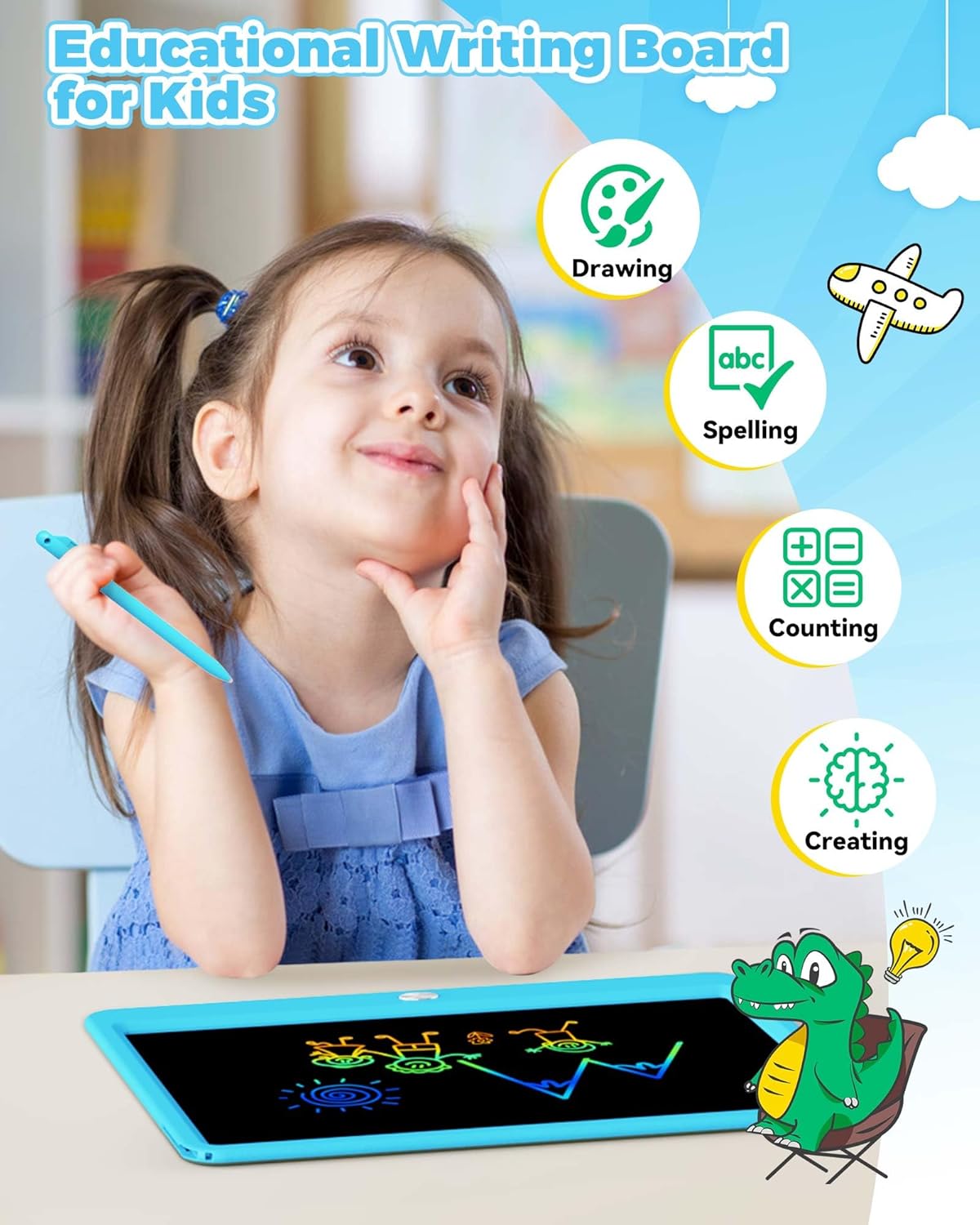 KOKODI 12 Inch LCD Writing Tablet with Anti-Lost Stylus, Erasable Doodle Board Colorful Toddler Drawing Pad, Car Travel School Games Toys for 3 4 5 6 7 8 Kids, Birthday Gift for Girls Boys Adults Pink