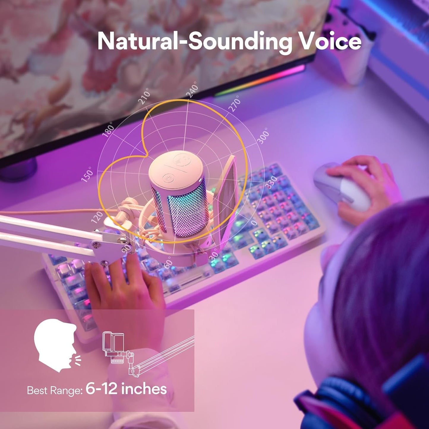 MAONO Gaming USB Microphone, Noise Cancellation Condenser mic with Mute, Gain, Monitoring, Boom Arm for Streaming, Podcast, Twitch, YouTube, Discord, PC, Computer, PS4, PS5, Mac, GamerWave DGM20S