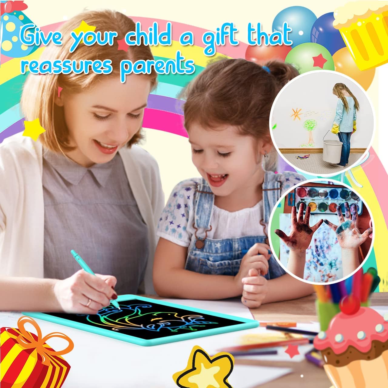 BUKEBU LCD Writing Tablet Doodle Board,10.5 inch Colorful Drawing Pad,Electronic Drawing Tablet, Drawing Pads,Travel Gifts for Kids Ages 3 4 5 6 7 8 Year Old Girls Boys (Blue)