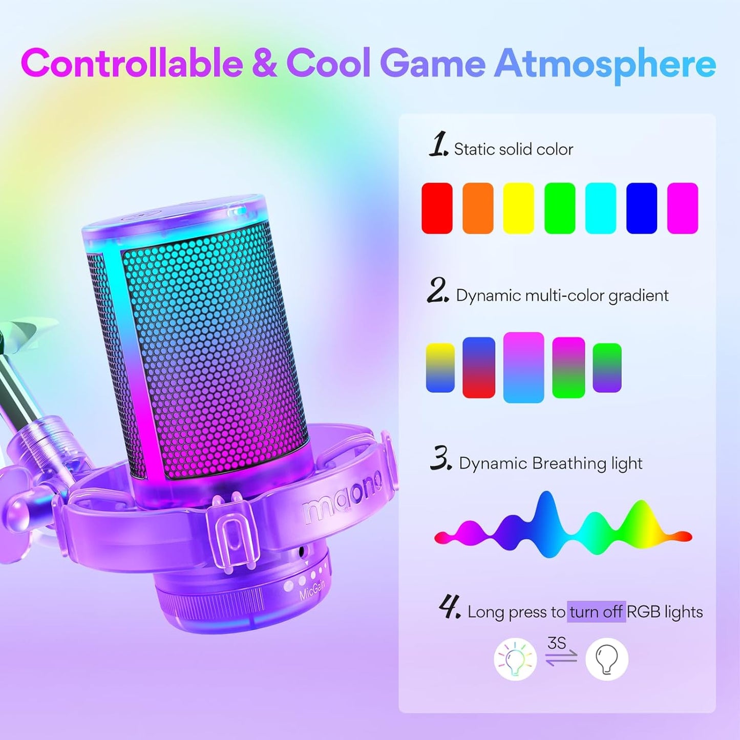 MAONO Gaming USB Microphone, Noise Cancellation Condenser mic with Mute, Gain, Monitoring, Boom Arm for Streaming, Podcast, Twitch, YouTube, Discord, PC, Computer, PS4, PS5, Mac, GamerWave DGM20S