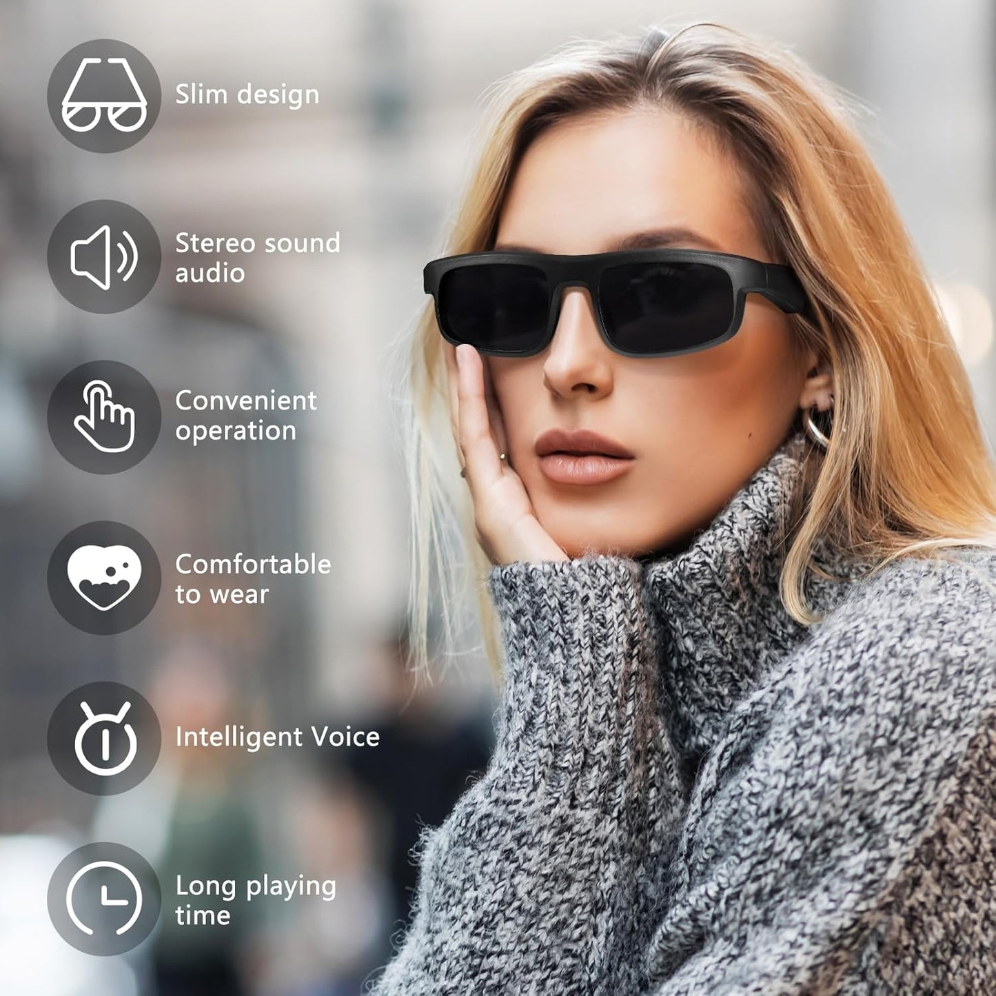 Smart Glasses, Polarized Bluetooth Sunglasses with Speaker, Voice Assistant, Open Ear, UV Protection Outdoor Audio Glass