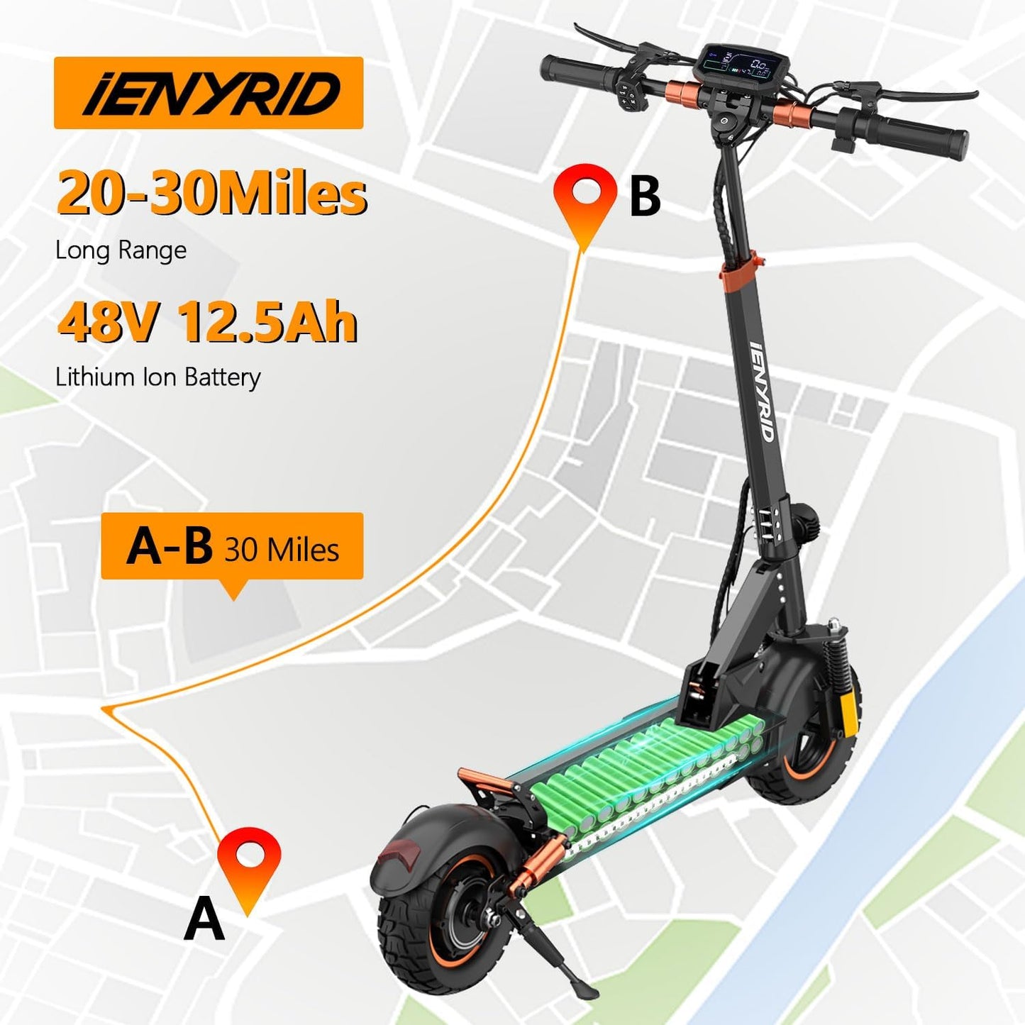 iENYRID 800W/2000W e Scooter for Adults Electric Scooter with Seat 10" Off Road Pneumatic Tires Long Range Motorized e-Scooter,28-35MPH,30-35Miles Range eScooter,Fast Foldable Eletric Scooters for men