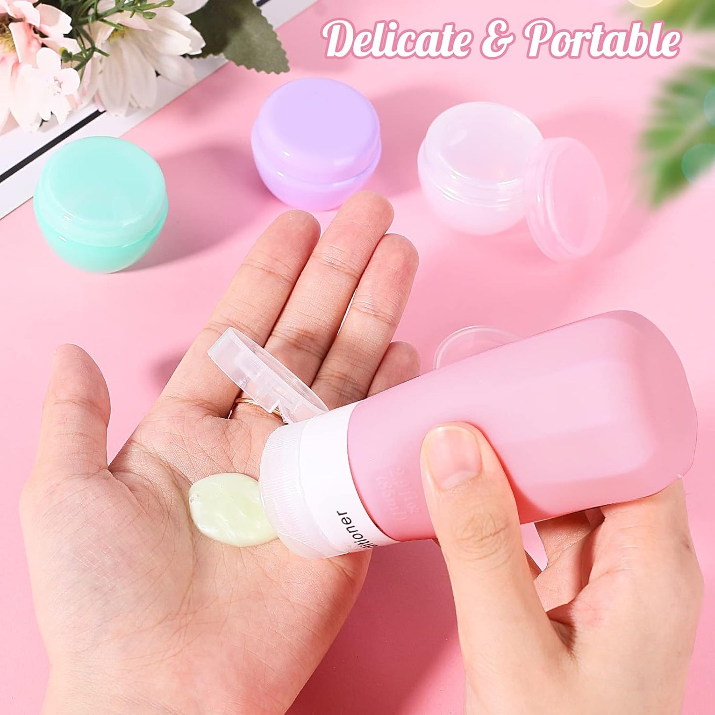 JBYAMUS 18 Pcs Silicone Travel Bottles Set, Leak-Proof Travel Size Toiletries, TSA Approved Travel Bottles for Toiletries, Portable Travel Toiletries Containers for Women (Pink-Green)