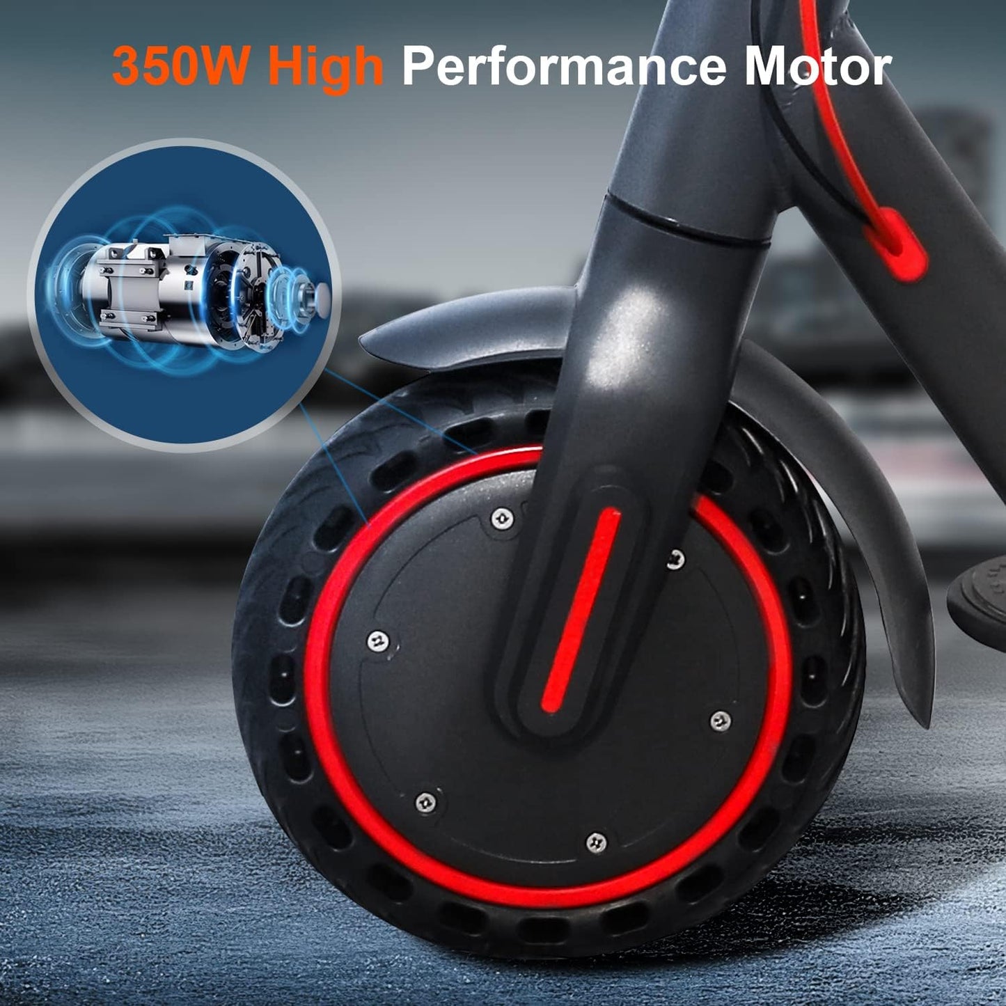 Electric Scooter 8.5" Solid Tires 350W Motor 10.5Ah Battery Up to 23 Miles Range 19 Mph Speed Portable Folding Commuting Scooter Double Braking System, Max Load 264Ibs