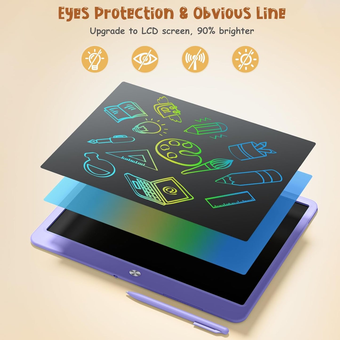 LCD Writing Tablet for Kids, Kidopire 15 Inch Large Screen Doodle Board, Colorful Drawing Writing Board Tablet Kids Age 3-12 Birthday Erasable Drawing Pad Message Practice Note Learning Toys, Purple