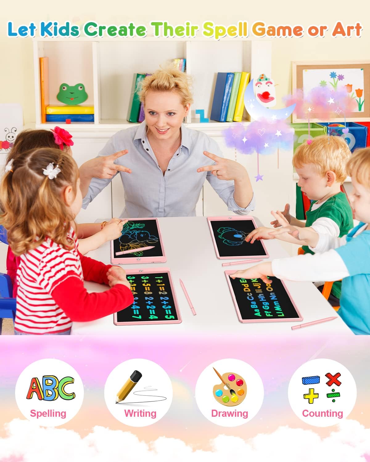 FLUESTON LCD Writing Tablet, Doodle Board Toys Gifts for 3-8 Year Old Girls Boys, 10 Inch Colorful Electronic Board Drawing Pad for Kids, Gifts for Toddler Educational Learning Travel Birthday, Blue