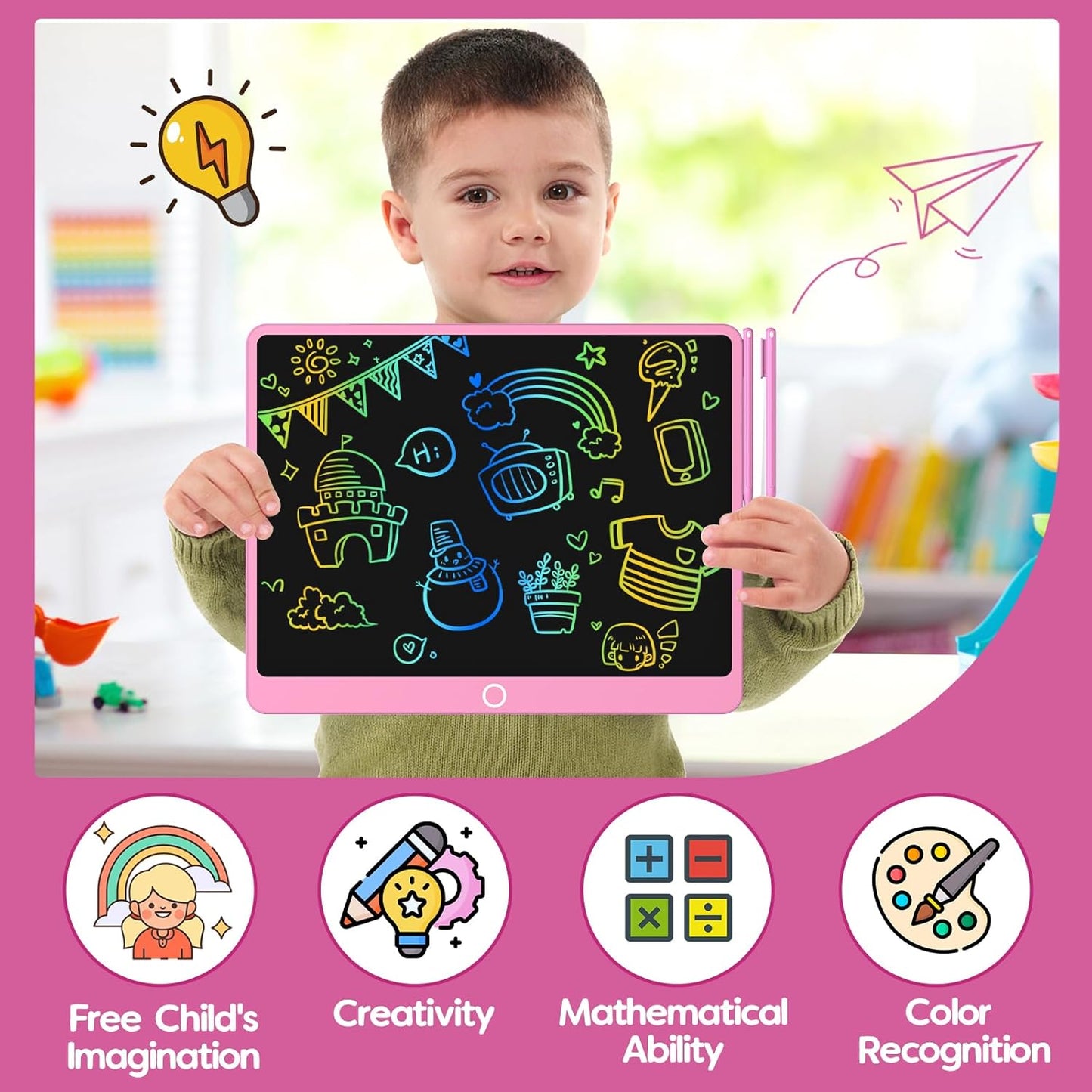 BAVEEL LCD Writing Tablet, 12 Inch Colorful Toddler Doodle Board Reusable Drawing Tablet, Educational and Learning Toy for 3 4 5 6 Years Old Boy and Girls, for Kids Toddlers
