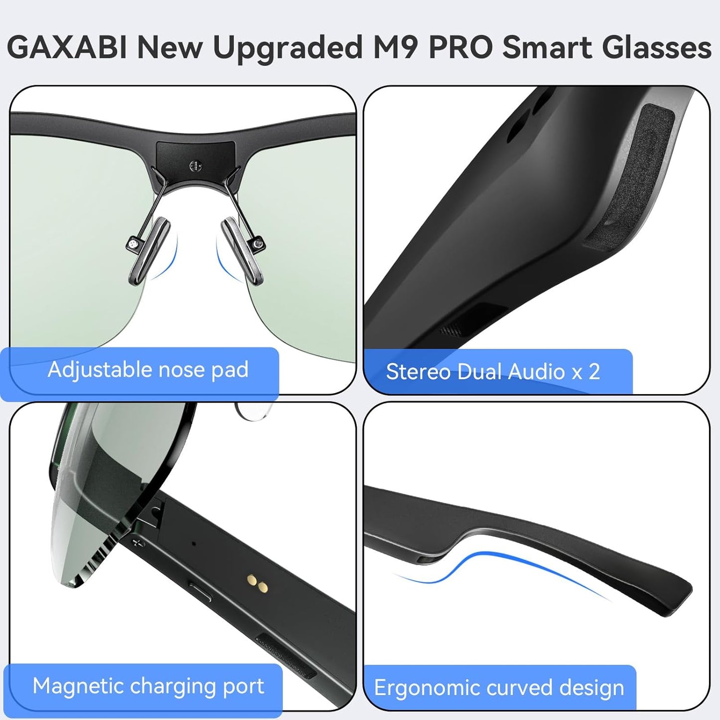GAXABI Smart Glasses, Polarized Bluetooth Sunglasses, Built-in Mic & Speakers, Voice Assistant, UV Protection, Bluetooth Glasses for Office, Driving, Cycling Outdoor Sports