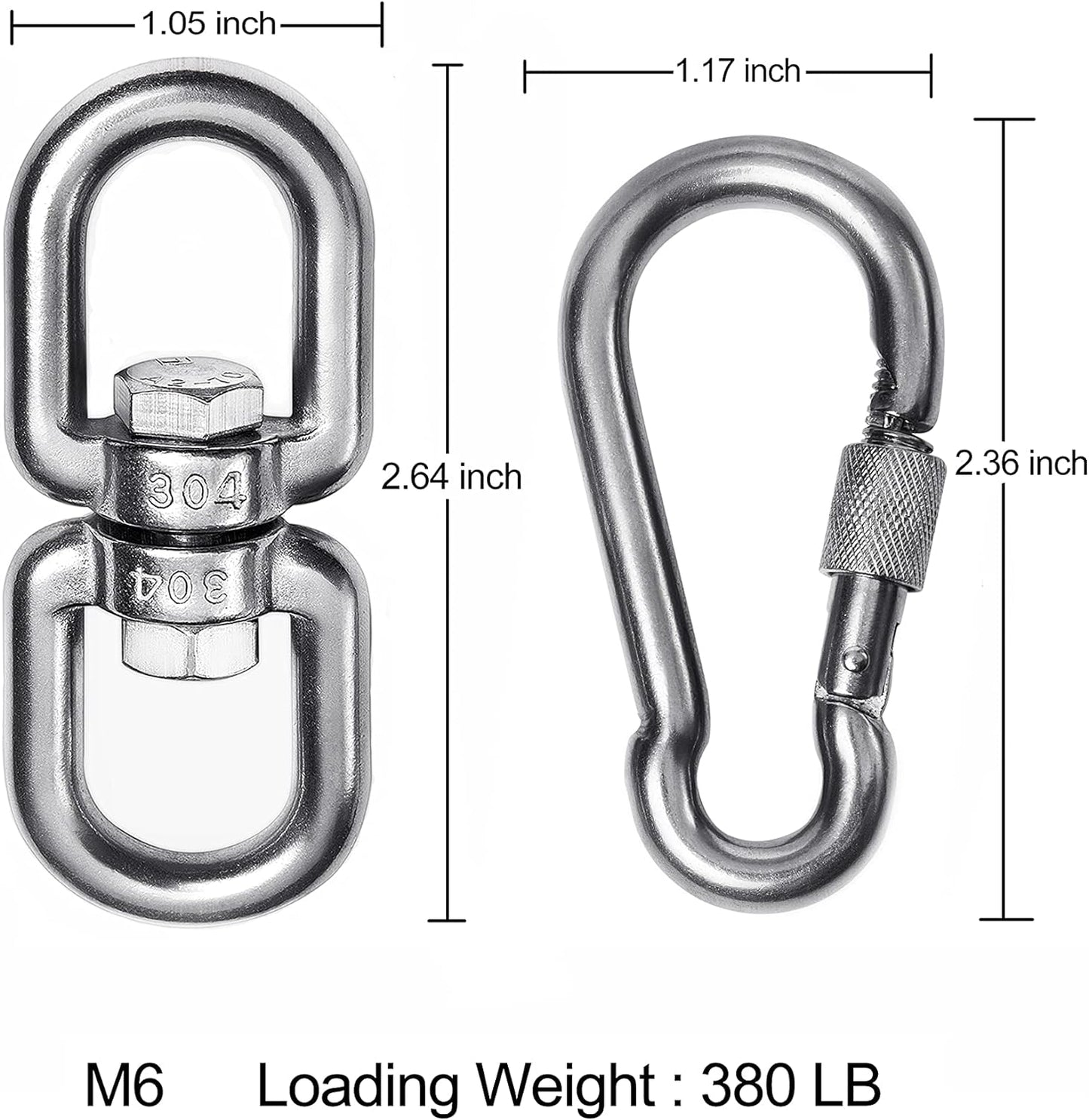 2 1 Heavy Duty 304 Stainless Steel Swivel Ring Double Ended Swivel Eye Hook with SUS304 Snap Hooks for Web Tree Swing, Swing Spinner Hanger, Reliable and Safe (M8)