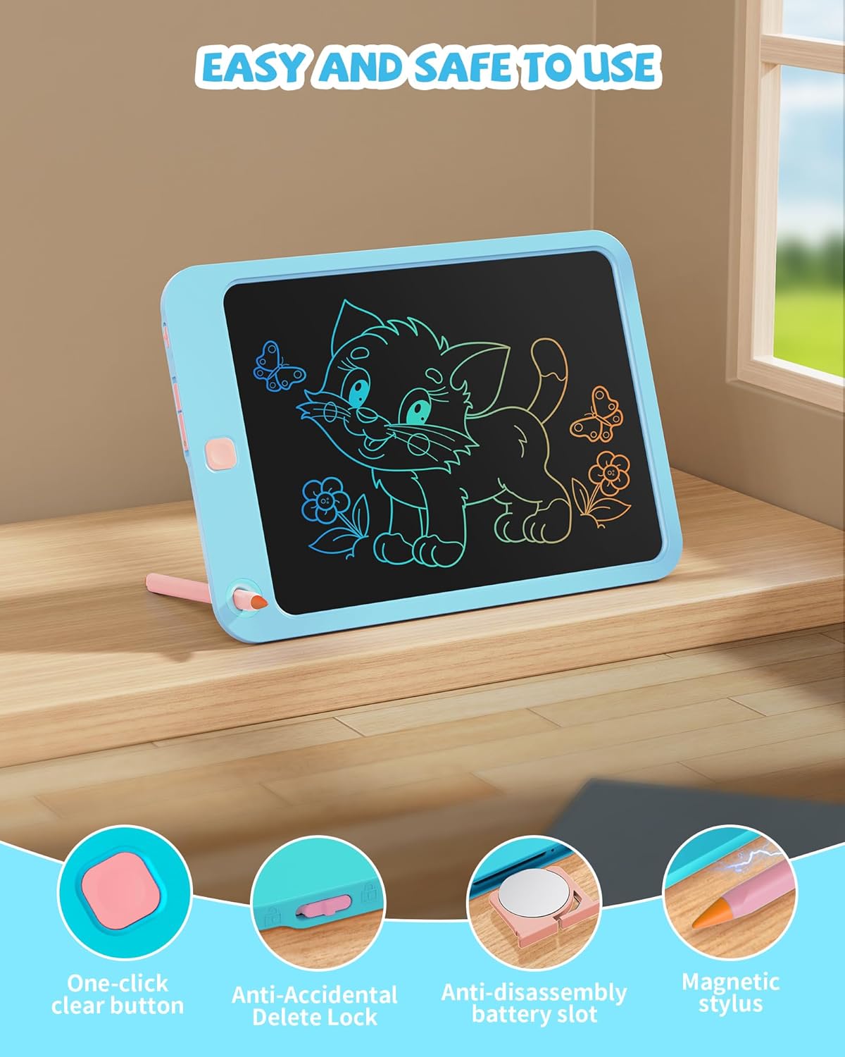 LCD Writing Tablet 10 Inch, Toys for 3 4 5 6 7 8 9 10 Year Old Boys Girls, Colorful Doodle Board Drawing Tablet, Gift for Boys Toddlers Age 3-12 Years, Memo Board, Drawing Pads with Lanyard(Navy)