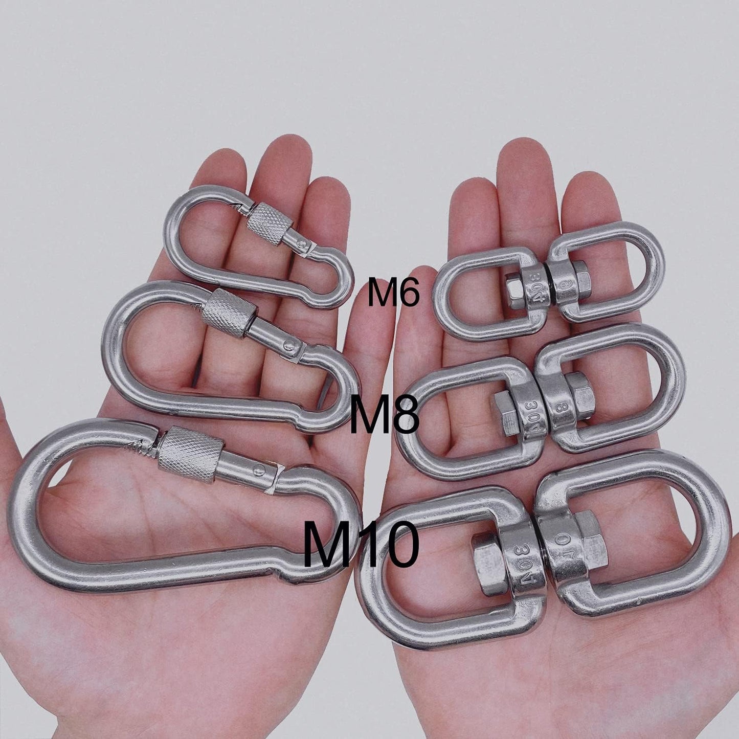 2 1 Heavy Duty 304 Stainless Steel Swivel Ring Double Ended Swivel Eye Hook with SUS304 Snap Hooks for Web Tree Swing, Swing Spinner Hanger, Reliable and Safe (M8)
