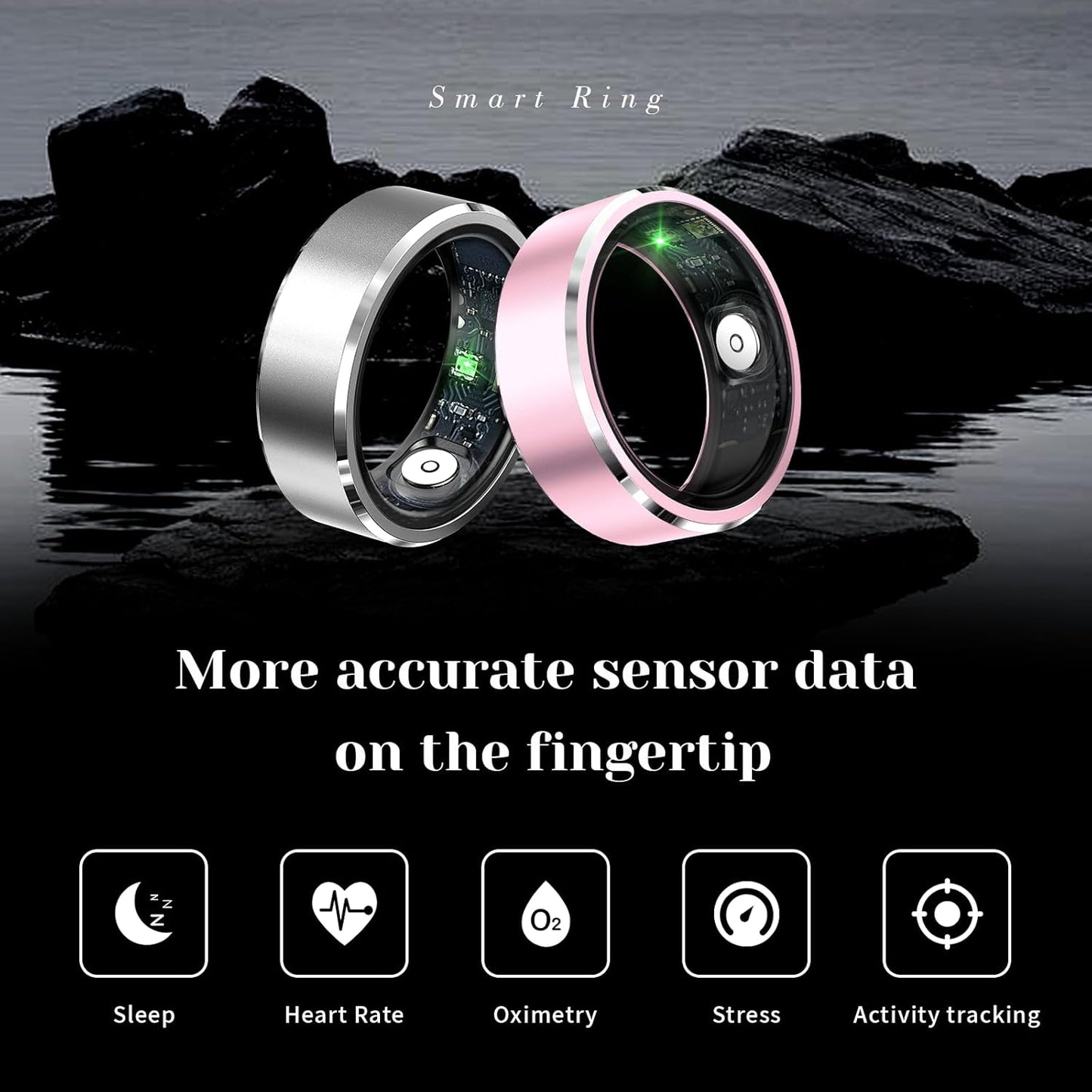 Smart Ring,Fitness Tracker Ring for Men/Women,Monitoring of Pedometer,Heart Rate,Blood Oxygen,Sleep Tracker,No App Subscription,Compatible with Android and iOS (Black,9#)