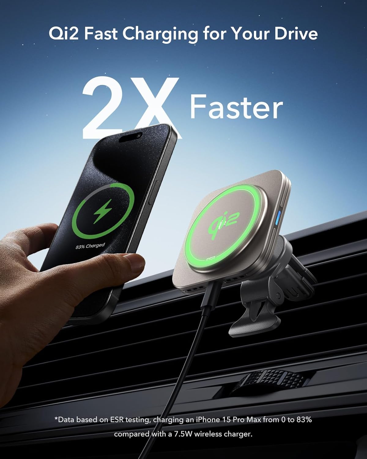 ESR for Qi2-Certified 15W MagSafe Car Mount Charger with CryoBoost, Phone Cooling MagSafe Car Charger, Air Vent/Dashboard Wireless Car Charger for iPhone 16/15/14/13/12, Fast Charger, Black