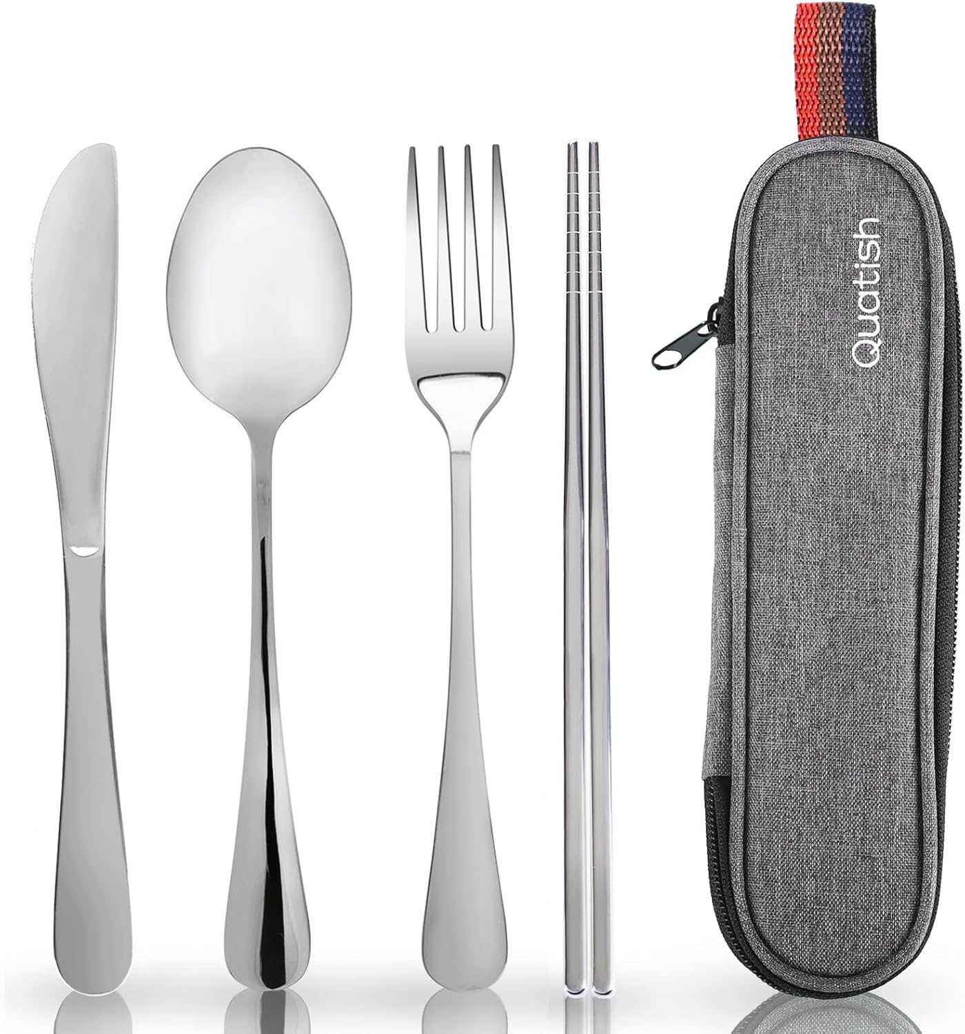 Travel Utensils with Case, Quatish Portable Silverware Set for Work, Stainless Steel Reusable Travel Cutlery Set, Fork and Spoon Set for Camping, Picnic, Gadgets, Lunch Box for Men, Black