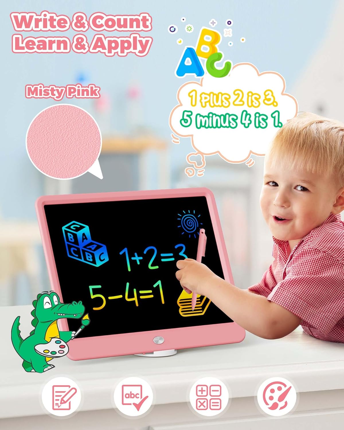 KOKODI 12 Inch LCD Writing Tablet with Anti-Lost Stylus, Erasable Doodle Board Colorful Toddler Drawing Pad, Car Travel School Games Toys for 3 4 5 6 7 8 Kids, Birthday Gift for Girls Boys Adults Pink