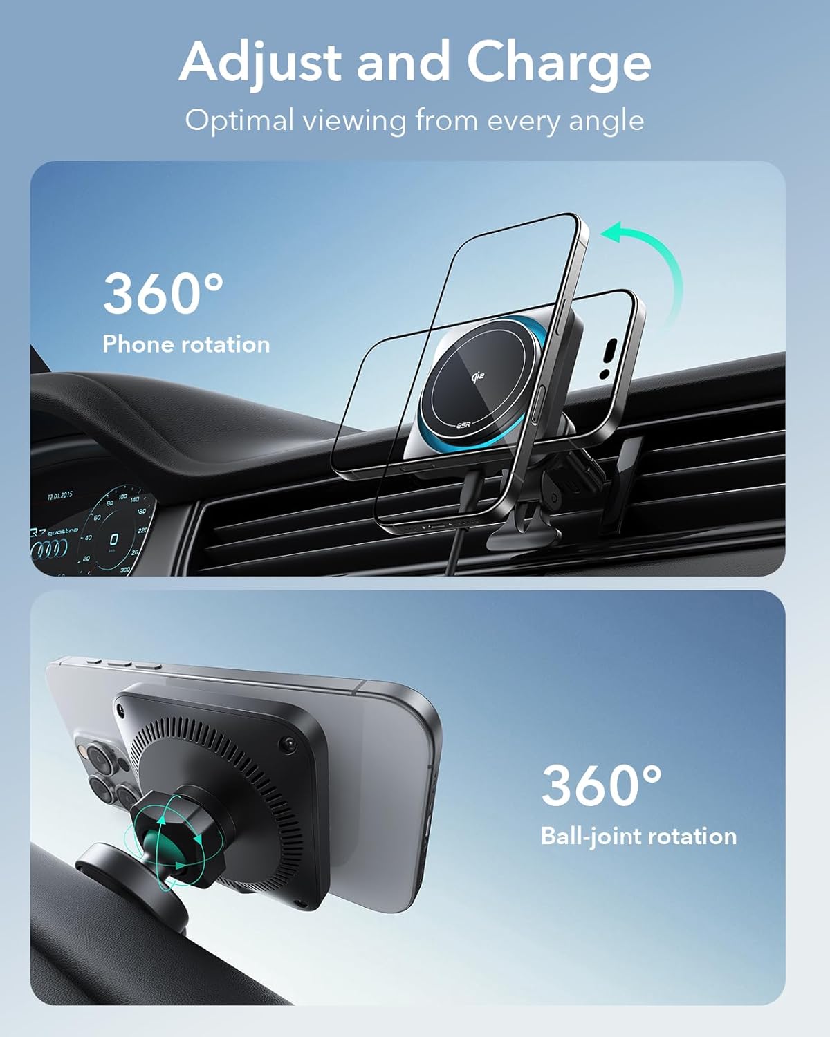 ESR for Qi2-Certified 15W MagSafe Car Mount Charger with CryoBoost, Phone Cooling MagSafe Car Charger, Air Vent/Dashboard Wireless Car Charger for iPhone 16/15/14/13/12, Fast Charger, Black