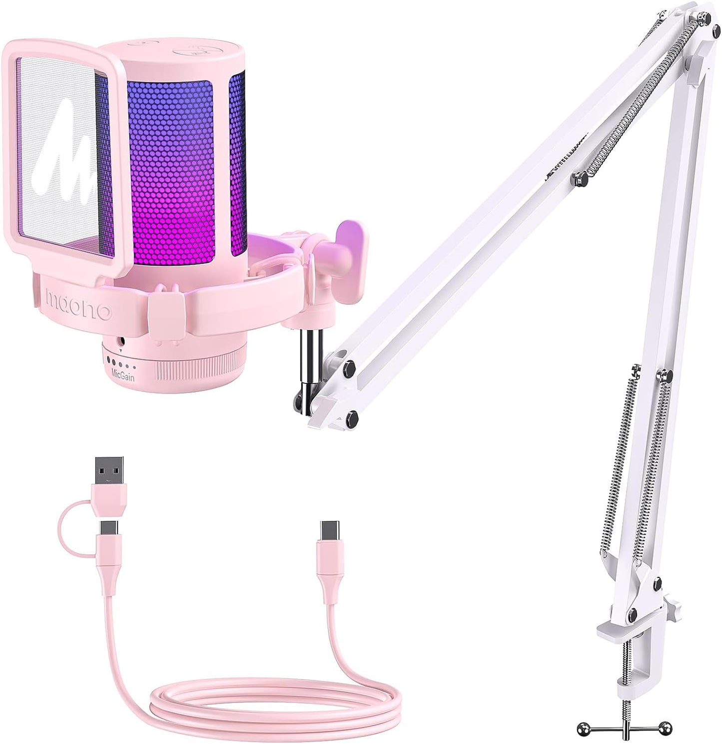 MAONO Gaming USB Microphone, Noise Cancellation Condenser mic with Mute, Gain, Monitoring, Boom Arm for Streaming, Podcast, Twitch, YouTube, Discord, PC, Computer, PS4, PS5, Mac, GamerWave DGM20S
