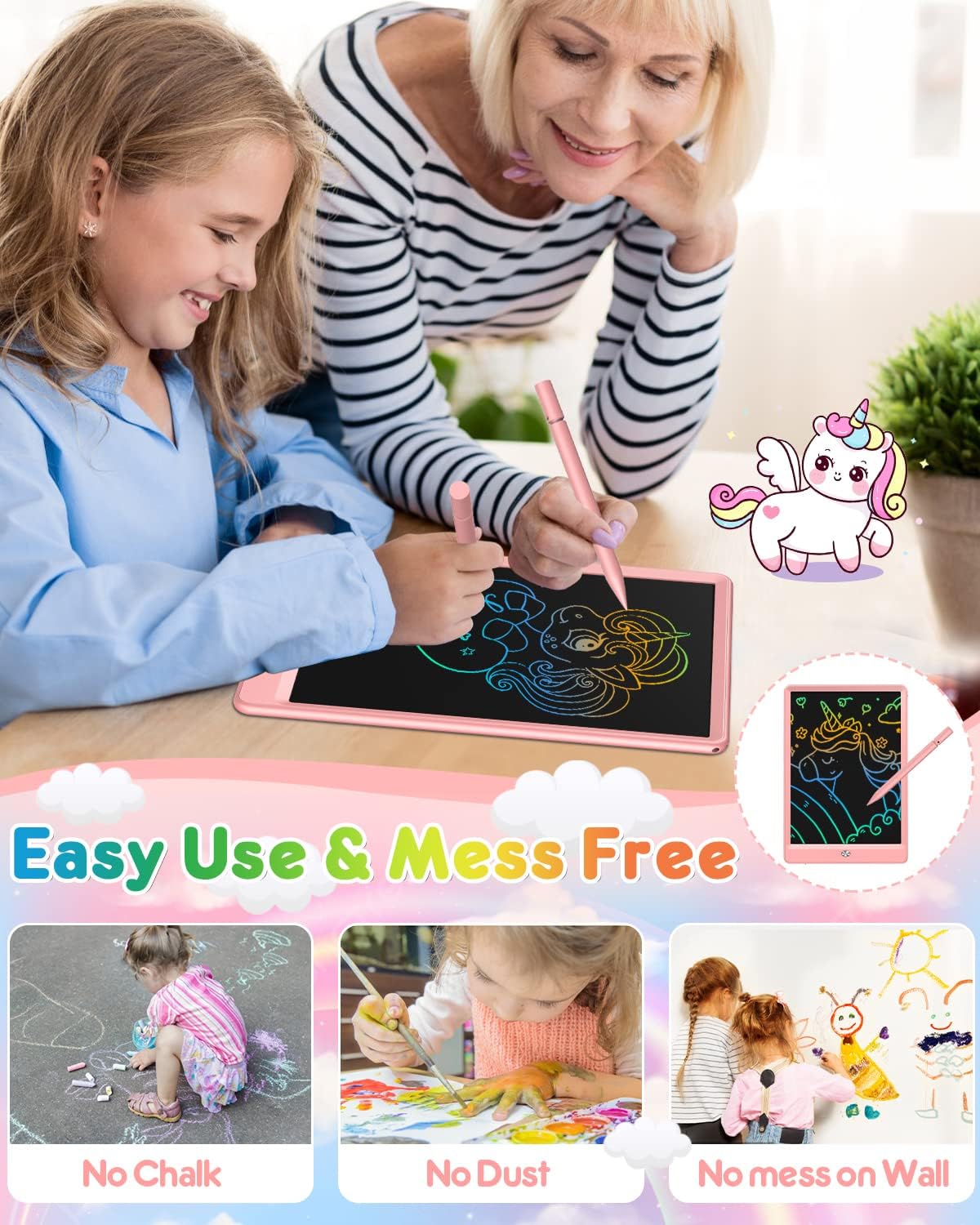 FLUESTON LCD Writing Tablet, Doodle Board Toys Gifts for 3-8 Year Old Girls Boys, 10 Inch Colorful Electronic Board Drawing Pad for Kids, Gifts for Toddler Educational Learning Travel Birthday, Blue
