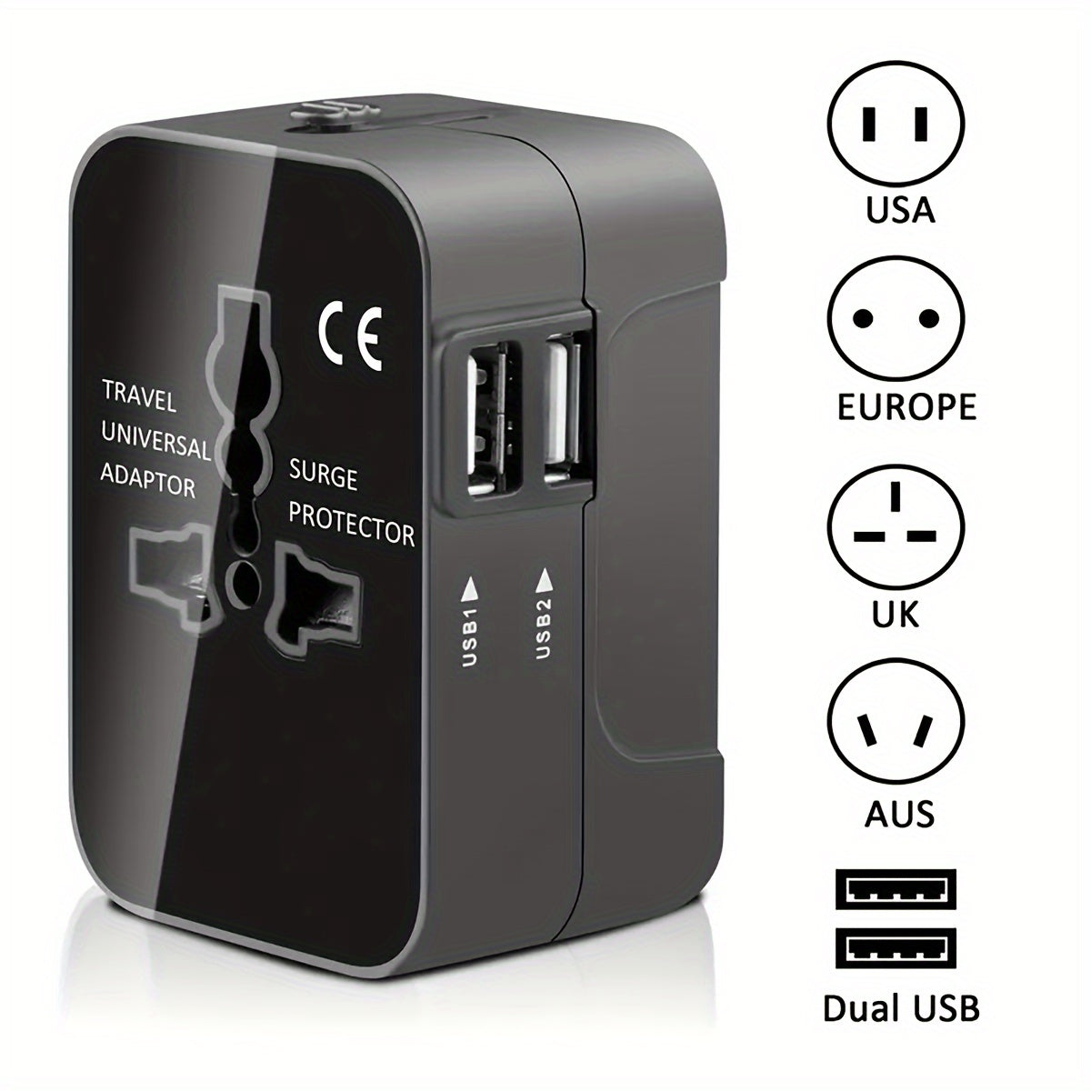 Universal Travel Plug Adapter 2 USB Ports, Dual USB