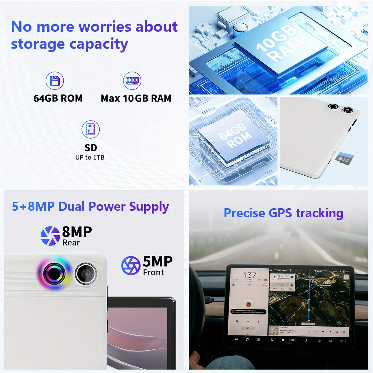 AEEZO Face Recognition Supported 2-in-1 Tablet With Wireless Keyboard, 10.1-inch, Android 14 Tablet, Octa-Core, 10GB RAM (3 7), 64GB Storage, 1TB TF Expansion, 1280x800 HD, 5, 000mAh, Dual Cameras (5MP 8MP), With Wired Headset, Wireless Mouse, Keyboard,