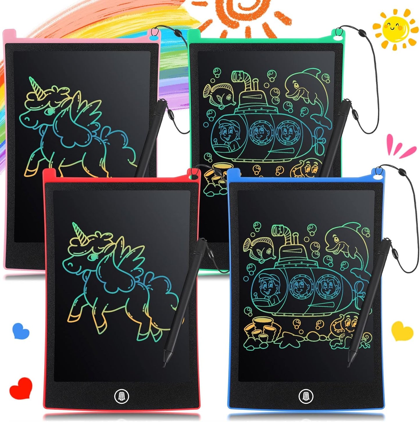 Zonon 4 Pcs LCD Writing Tablet for Kids 8.5 Inch Doodle Board Drawing Tablet Toddler Toys Gifts LCD Writing Board Electronic Erasable Reusable Writing Drawing Pad(Blue, Red, Green, Pink)