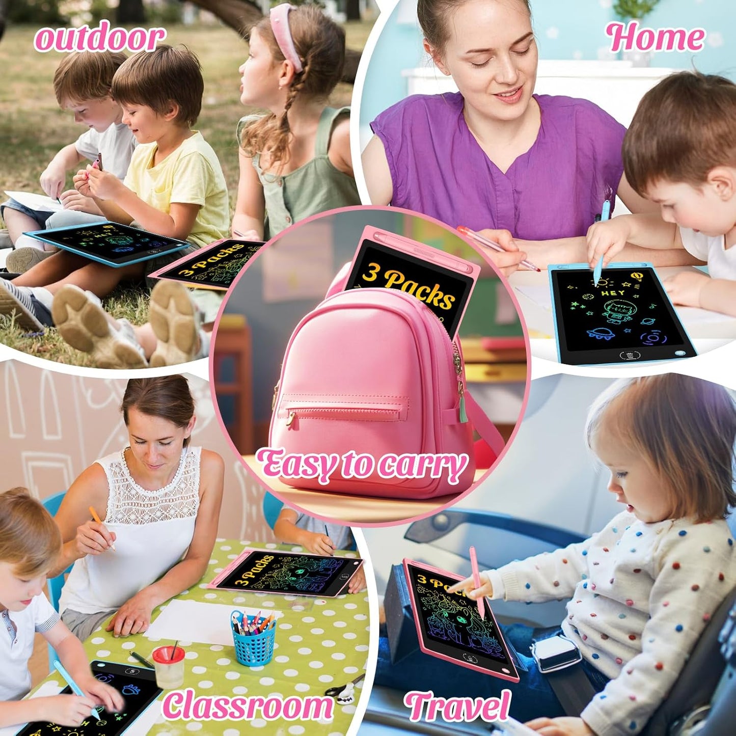 3 Pack LCD Writing Tablet for Kids - Erasable and Reusable Toddler Doodle Board in 8.5 inch, Ideal Drawing Pad for Learning Toy for Ages 3-8, Gift for Girls Boys (3 Pack (Pink,Blue, Green))