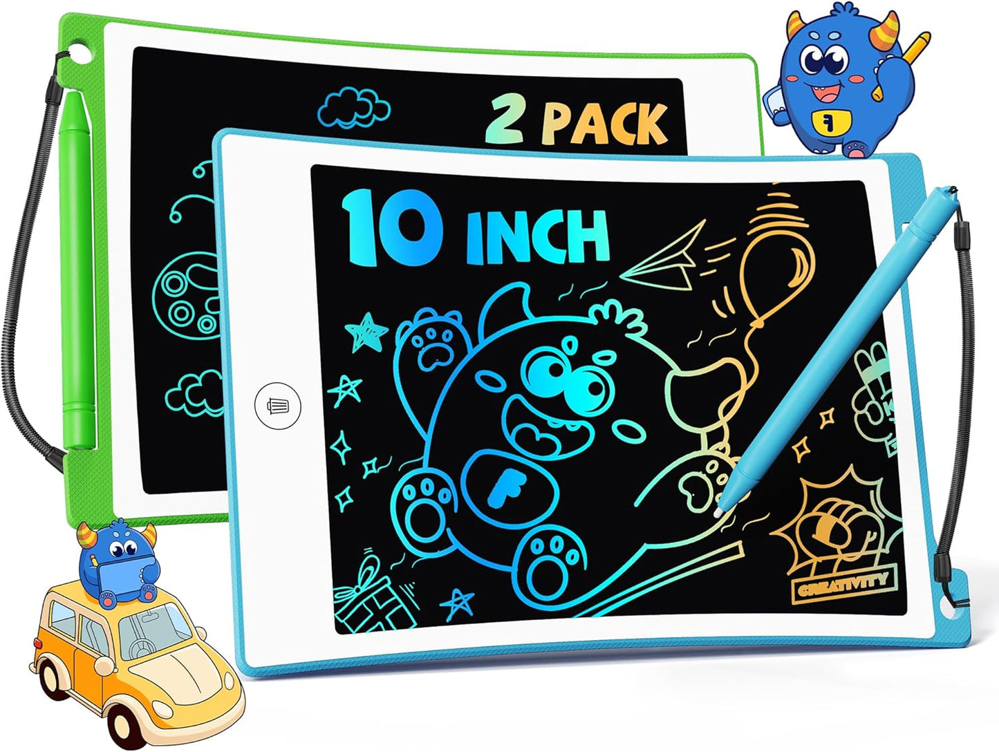 TEKFUN 2 Pack LCD Writing Tablet with Stylus, 8.5in Erasable Doodle Board Mess Free Drawing Pad for Kids, Car Trip Educational Toys Birthday Christmas Gift for 3 4 5 6 7 Girls Boys (2*Blue)
