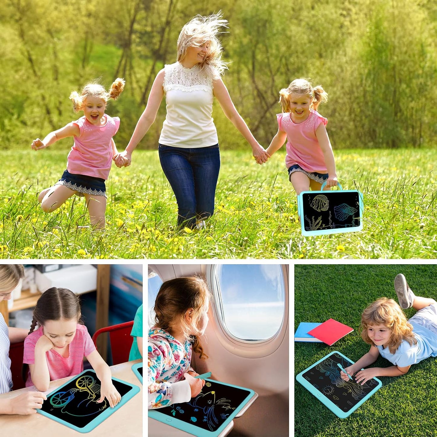 FLUESTON LCD Writing Tablet, Doodle Board Toys Gifts for 3-8 Year Old Girls Boys, 10 Inch Colorful Electronic Board Drawing Pad for Kids, Gifts for Toddler Educational Learning Travel Birthday, Blue