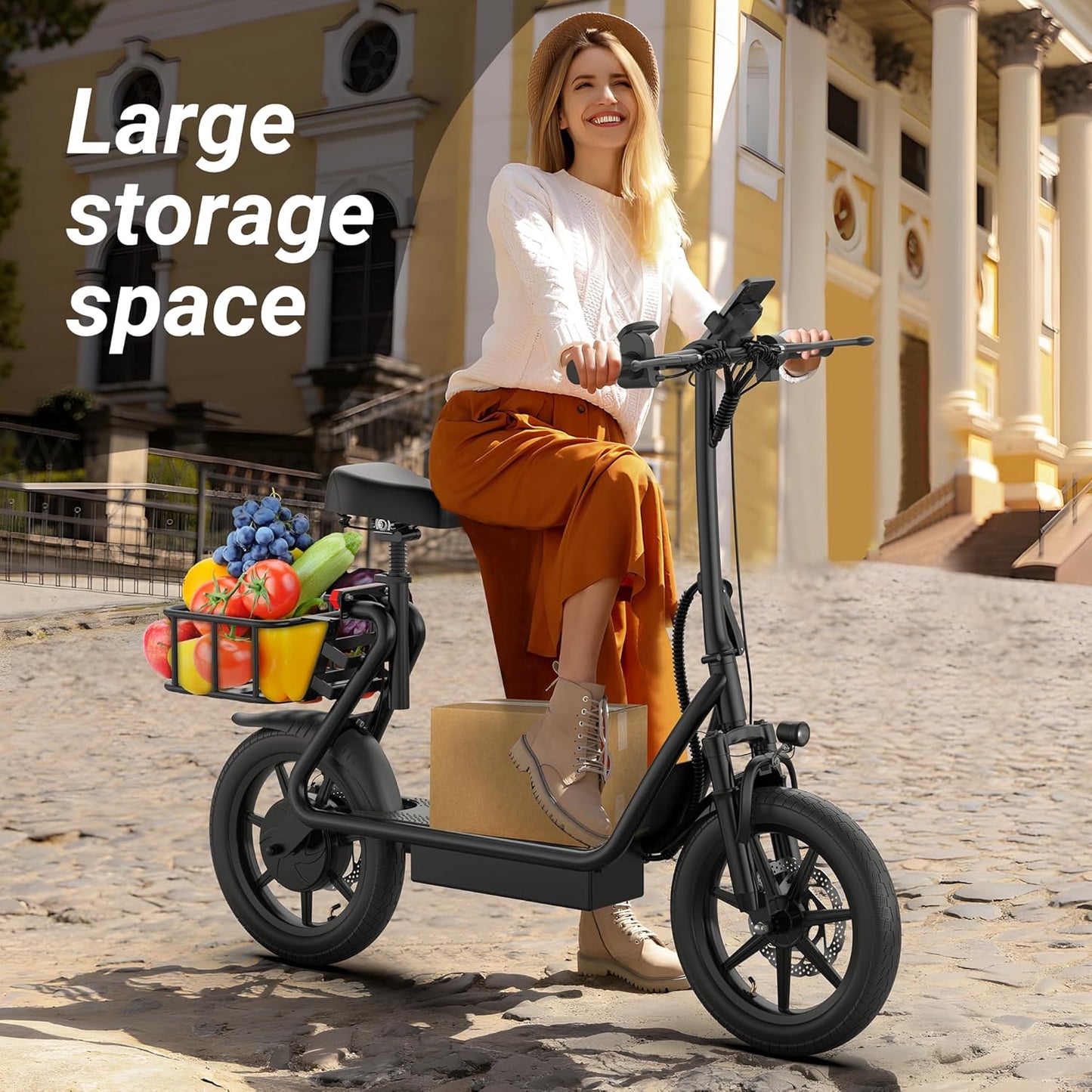 NAVIC Electric Scooter Adults,Electric Scooter with Seat,Max 27/49 Miles Ranges,Top Speed 22 mph,750W Peak Motor,Adult Electric Scooter for Pets,Cargo with Back Basket,Scooter Lock