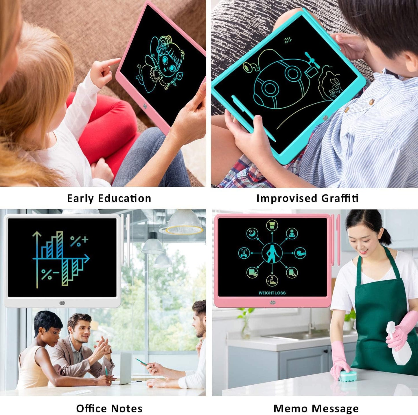 FLUESTON LCD Writing Tablet, Doodle Board Toys Gifts for 3-8 Year Old Girls Boys, 10 Inch Colorful Electronic Board Drawing Pad for Kids, Gifts for Toddler Educational Learning Travel Birthday, Blue