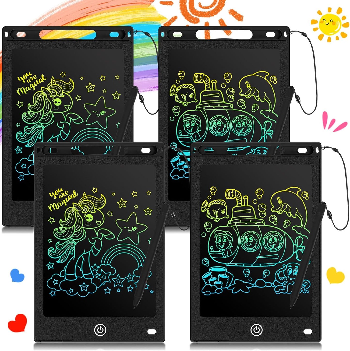 Zonon 4 Pcs LCD Writing Tablet for Kids 8.5 Inch Doodle Board Drawing Tablet Toddler Toys Gifts LCD Writing Board Electronic Erasable Reusable Writing Drawing Pad(Blue, Red, Green, Pink)