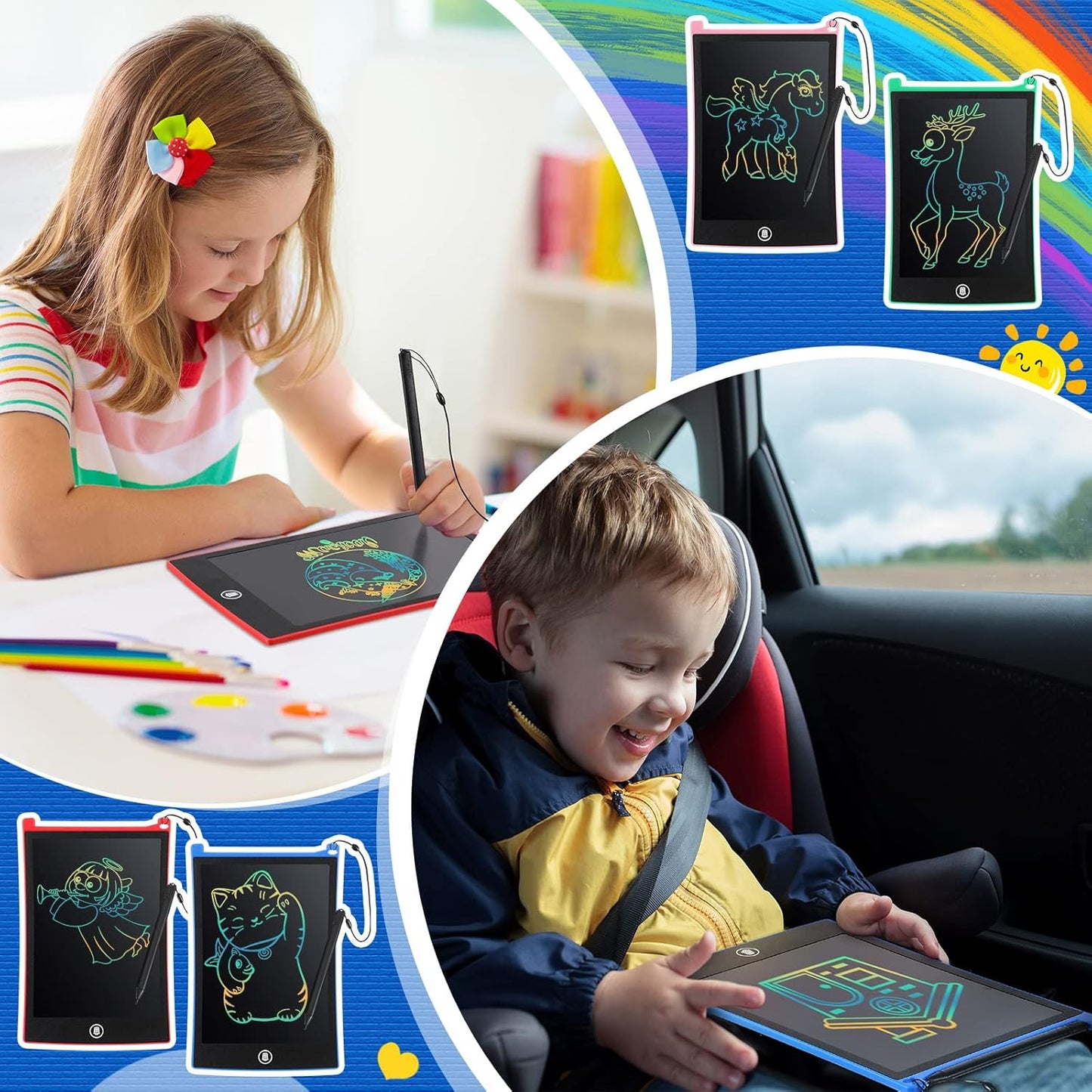 Zonon 4 Pcs LCD Writing Tablet for Kids 8.5 Inch Doodle Board Drawing Tablet Toddler Toys Gifts LCD Writing Board Electronic Erasable Reusable Writing Drawing Pad(Blue, Red, Green, Pink)