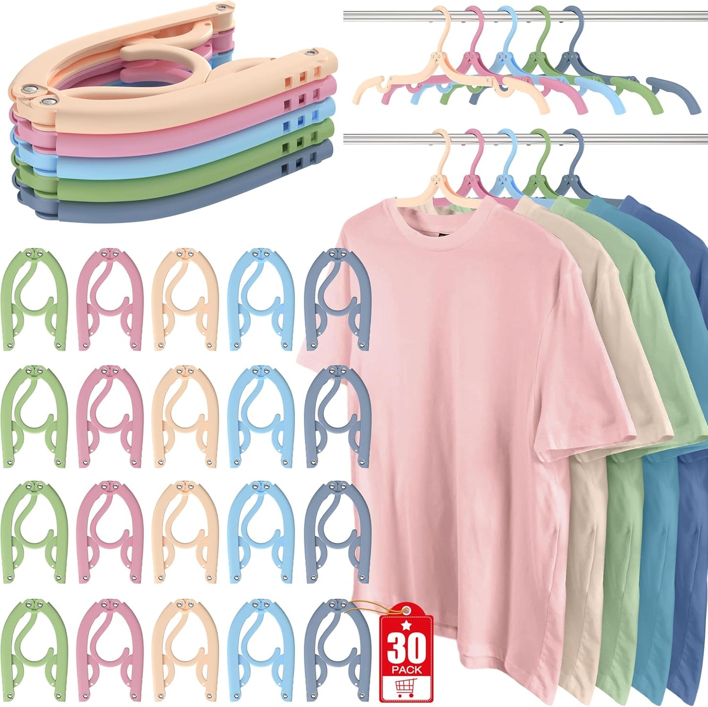 30 Pcs Travel Hangers Portable Foldable Travel Hanger Organizer, Plastic Travel Accessories Essentials Clothes Drying Rack Folding Hangers for Traveling Camping Flying RV Cruises Suitcase, Black