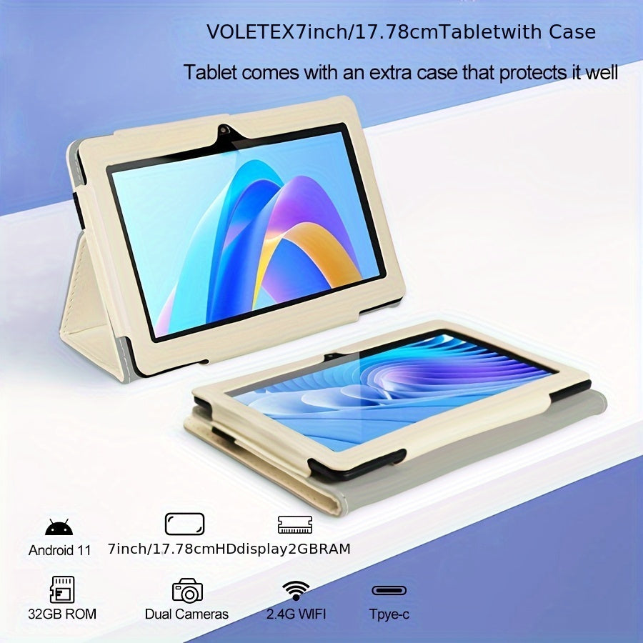 ATMPC 7-Inch for Android Tablet - Quad Core, HD IPS Display, Dual Cameras, WiFi, 2GB for RAM, 32GB Storage with Case - 2023 Model